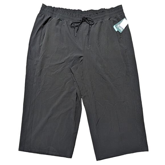 MTA Sport Crop Pants Womens Plus SZ 3X Black Drawstring Elastic Waist Wide Leg - Picture 6 of 15